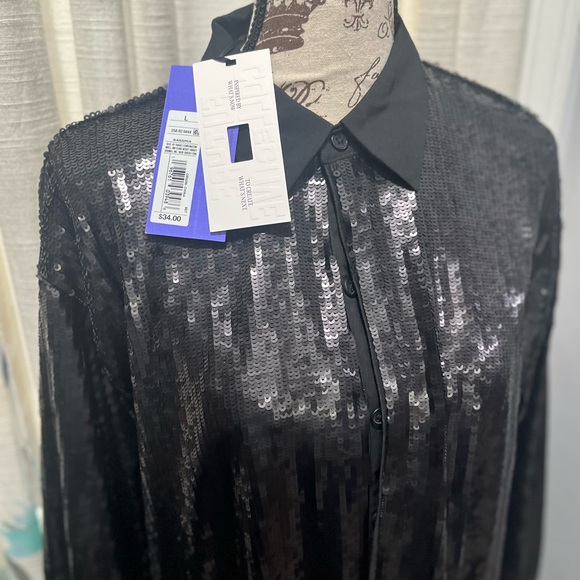 NWT/Future Collective Kahlana Barfield Long Sleeve Sequin Button-Down (Size L) - Picture 5 of 7